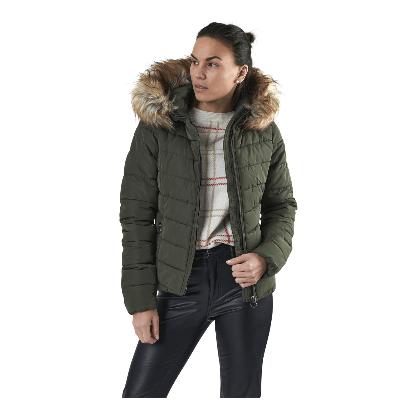 Newellan Quilted Fur Hood Jacket Otw Green