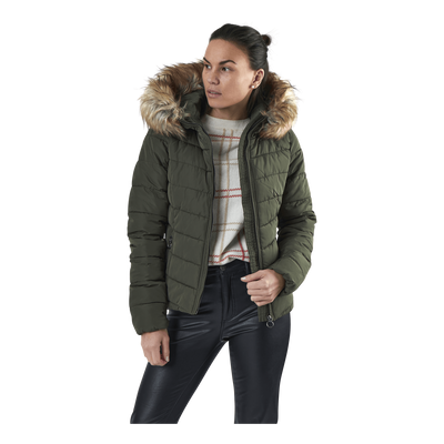 Newellan Quilted Fur Hood Jacket Otw Green