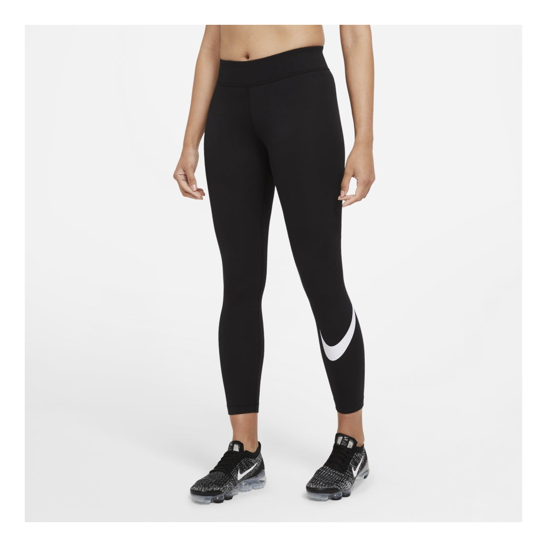 Sportswear Essential Women's Mid-Rise Swoosh Leggings (Plus Size) BLACK/WHITE