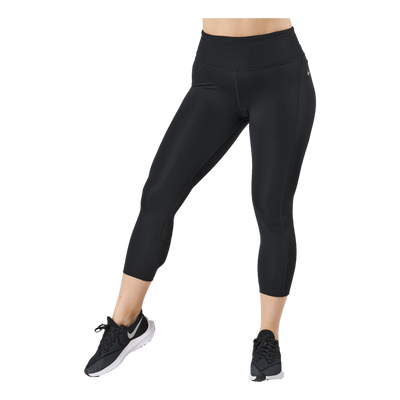 Fast Women's Mid-Rise Crop Running Leggings BLACK/REFLECTIVE SILV