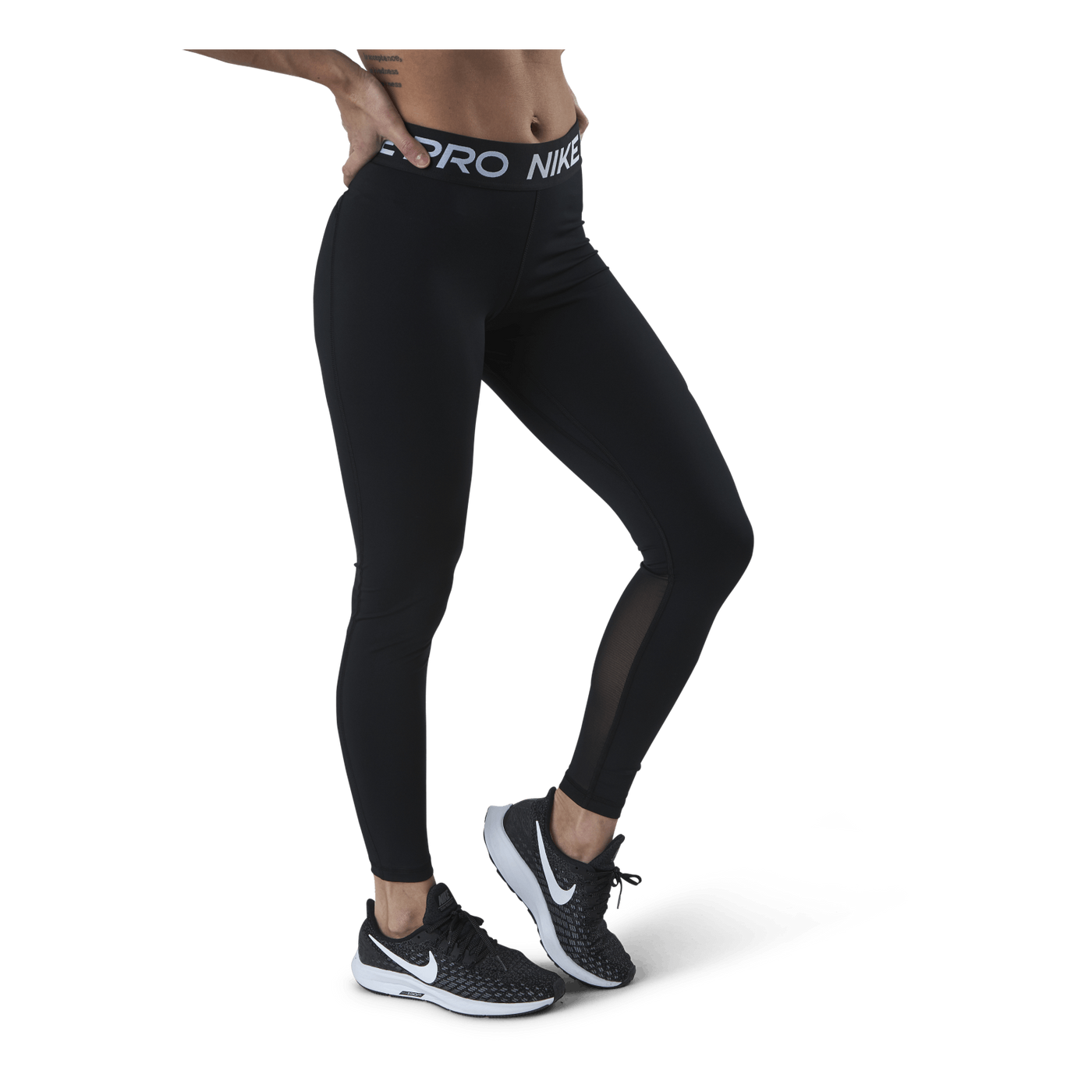 Nike Pro Women's Mid-Rise Mesh-Paneled Leggings BLACK/WHITE