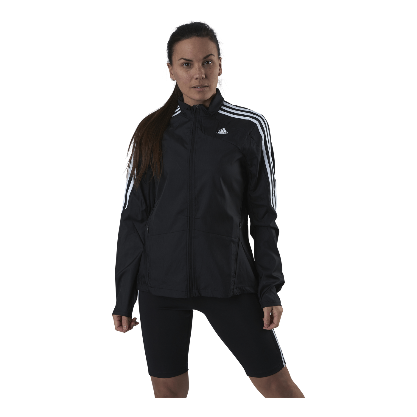 Adidas black 3 stripe jacket women's discount