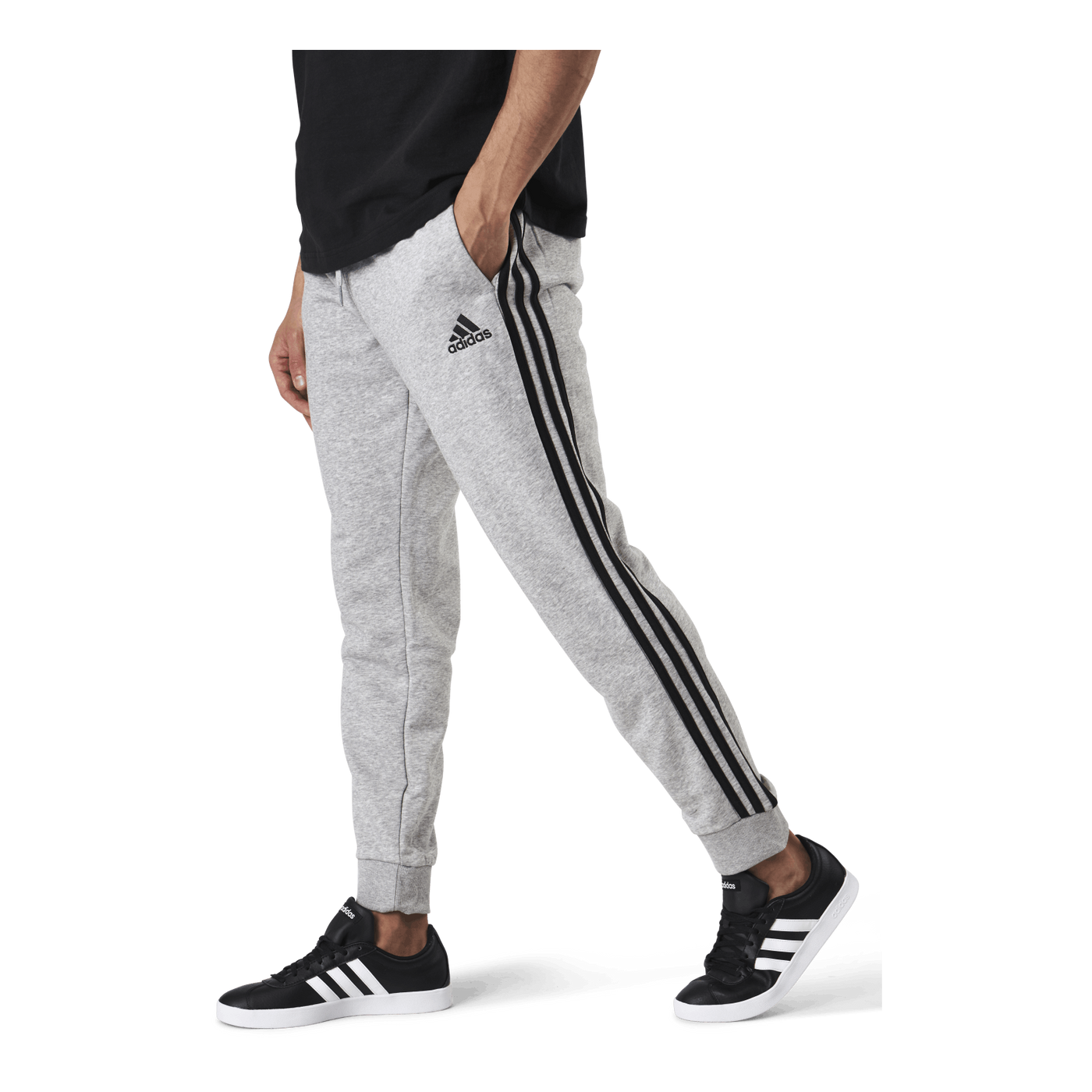 Essentials Tapered Cuff 3 Stripes Pants Medium Grey Heather / Black