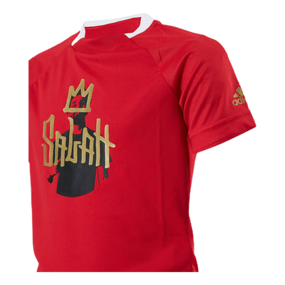 Boys Salah Aeroready Football T-Shirt Vivid Red / Gold Metallic