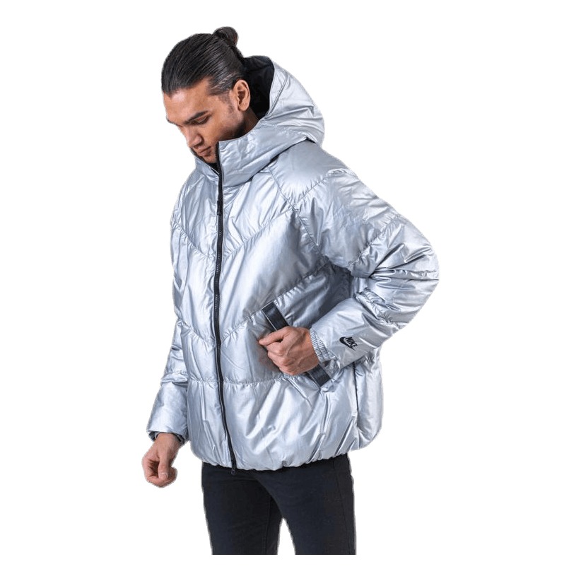 Down Fill Metallic Hood Jacket Silver