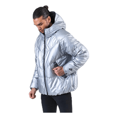 Down Fill Metallic Hood Jacket Silver