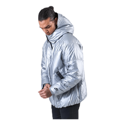 Down Fill Metallic Hood Jacket Silver