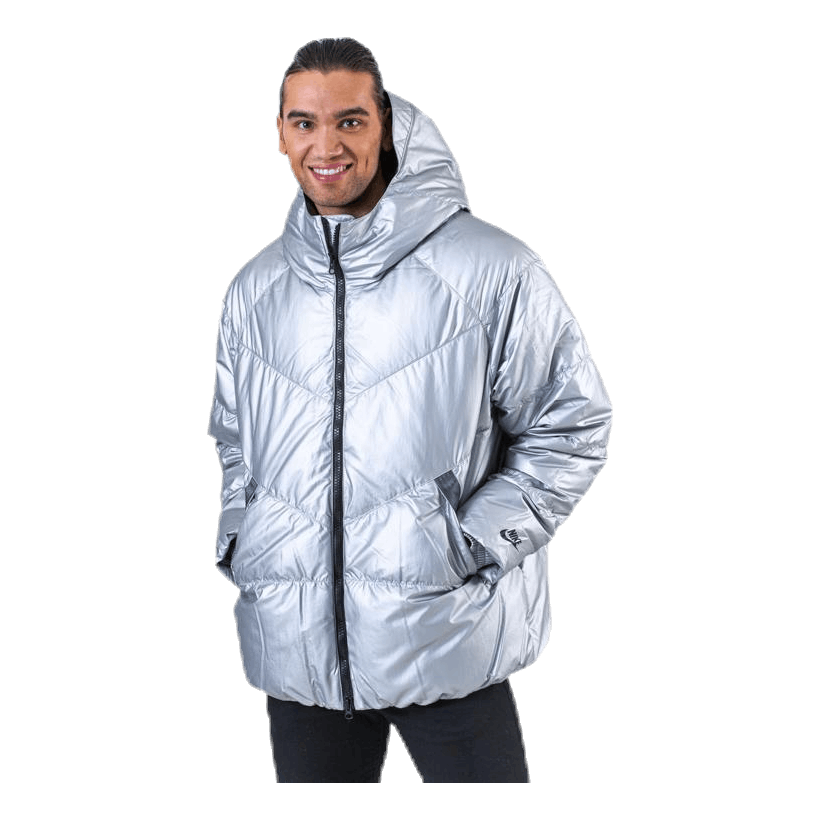 Down Fill Metallic Hood Jacket Silver