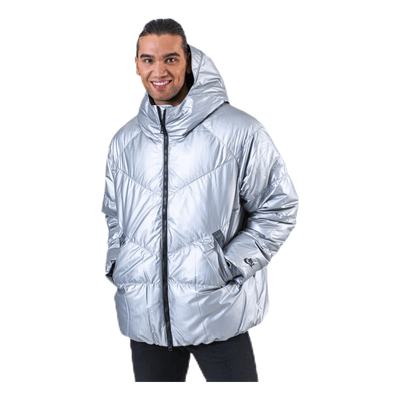 Down Fill Metallic Hood Jacket Silver