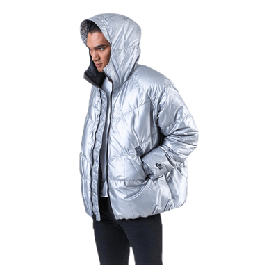 Down Fill Metallic Hood Jacket Silver