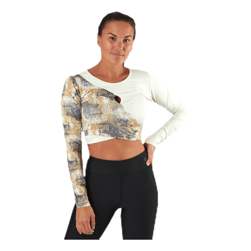 Lotus Cropped LS T-shirt  White/Grey