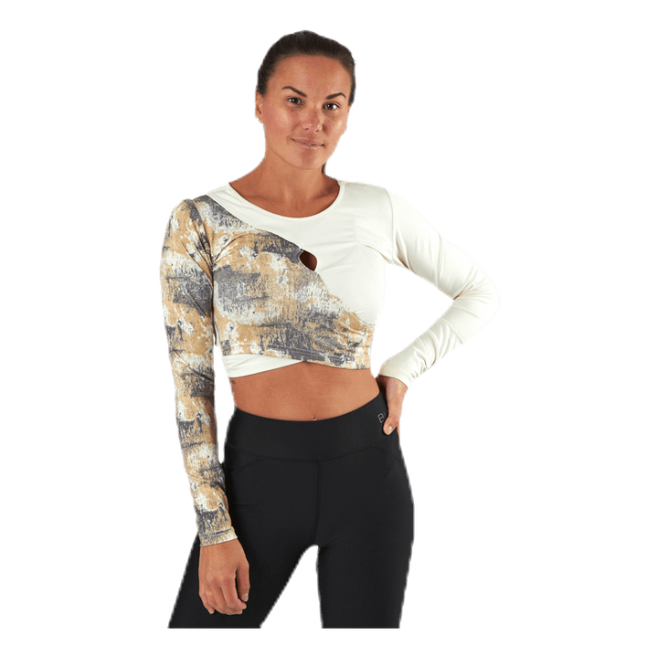 Lotus Cropped LS T-shirt  White/Grey