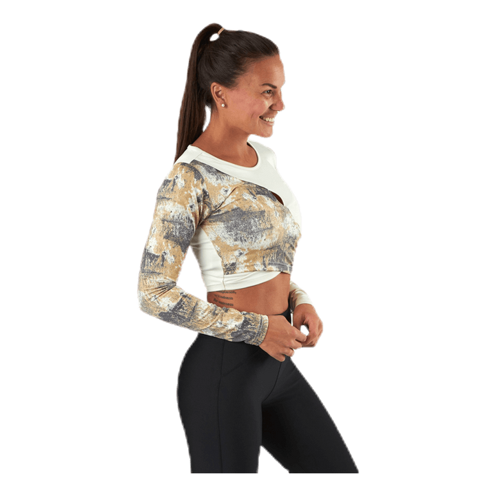 Lotus Cropped LS T-shirt  White/Grey