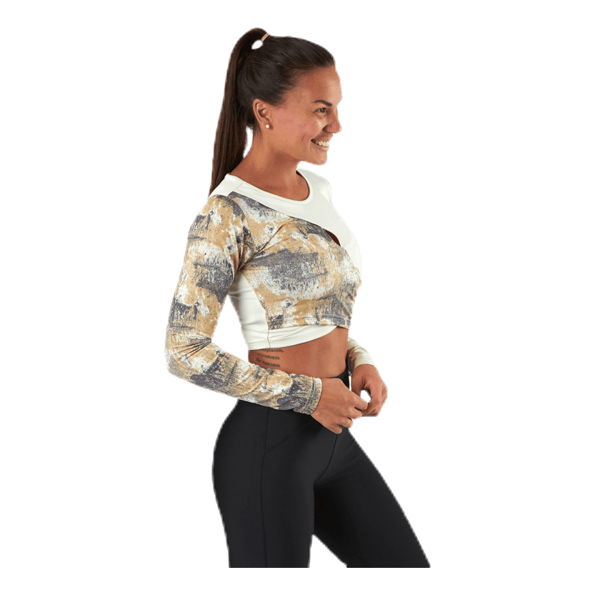 Lotus Cropped LS T-shirt  White/Grey