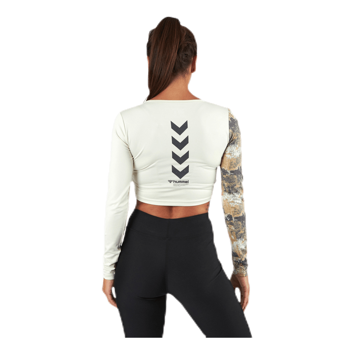 Lotus Cropped LS T-shirt  White/Grey