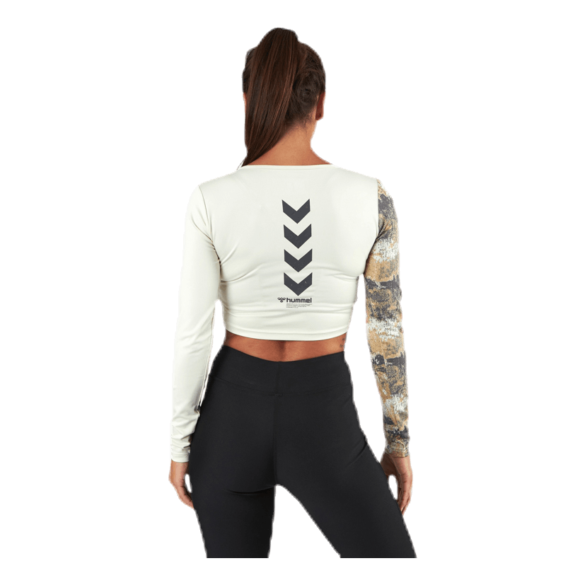 Lotus Cropped LS T-shirt  White/Grey