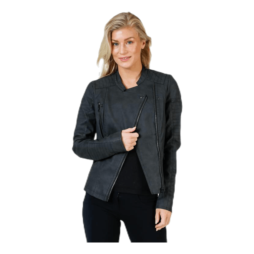 Ava Faux Leather Biker Otw Black