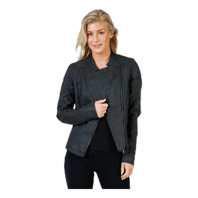 Ava Faux Leather Biker Otw Black