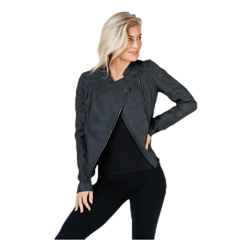 Ava Faux Leather Biker Otw Black