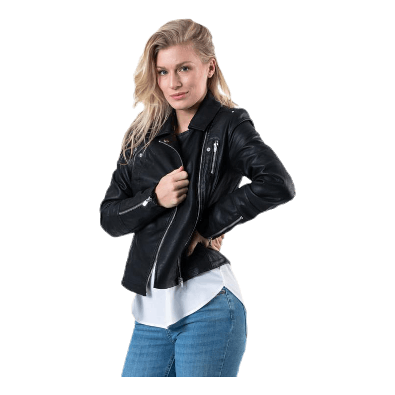 Gemma Faux Leather Biker Otw Black
