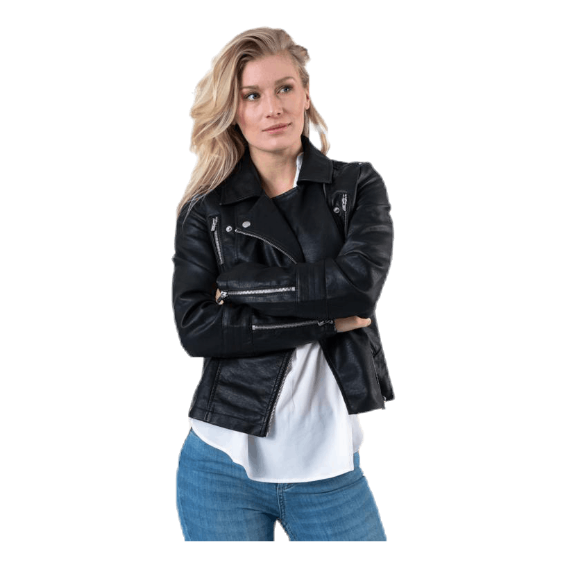 Gemma Faux Leather Biker Otw Black