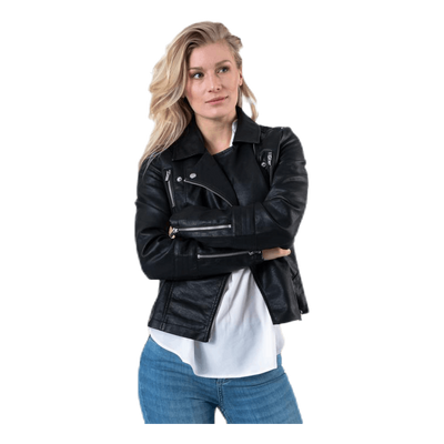 Gemma Faux Leather Biker Otw Black