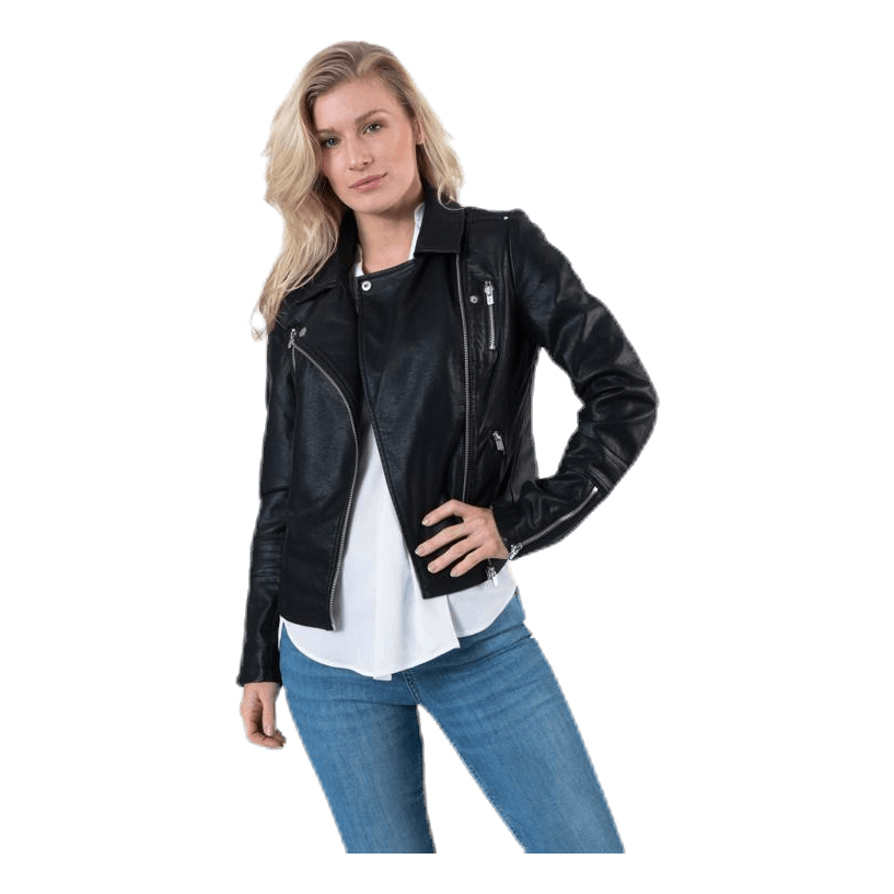 Gemma Faux Leather Biker Otw Black