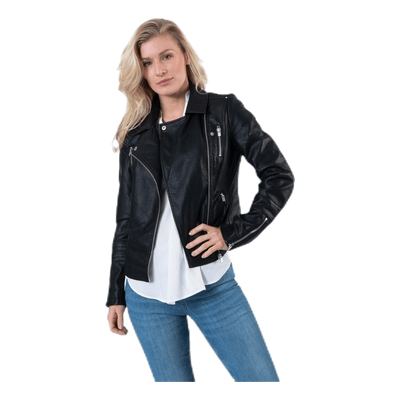 Gemma Faux Leather Biker Otw Black