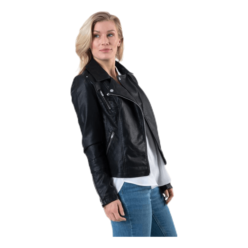 Gemma Faux Leather Biker Otw Black