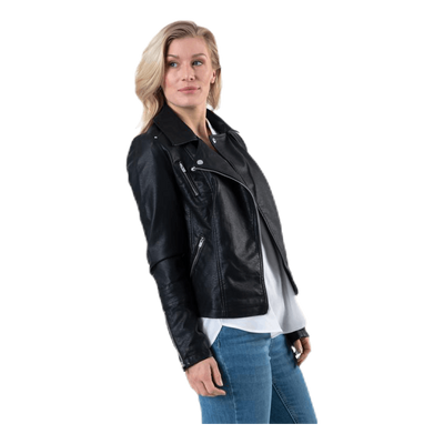 Gemma Faux Leather Biker Otw Black