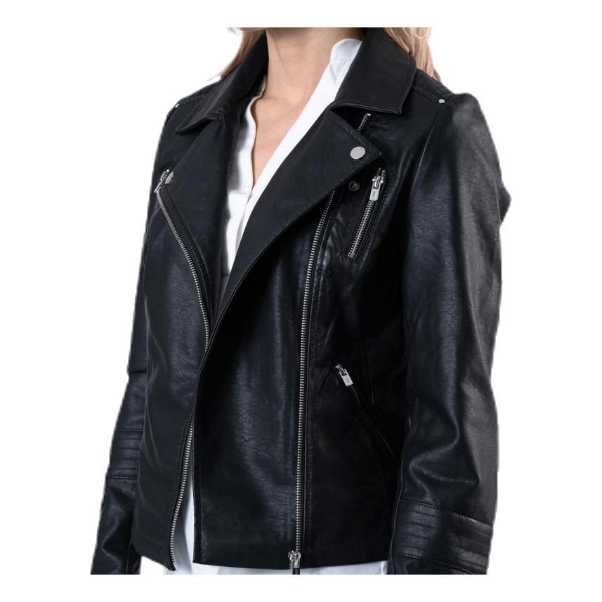 Gemma Faux Leather Biker Otw Black