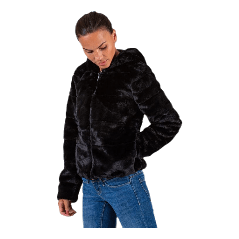 Chris Fur Hooded Jacket Otw Black