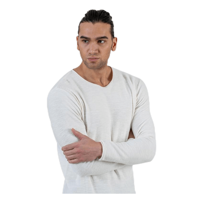 Slub Knit Crew Neck Sts White