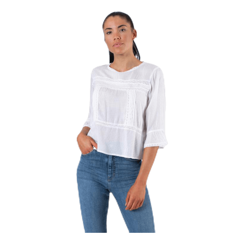 Anemone 3/4 Flaired Top White