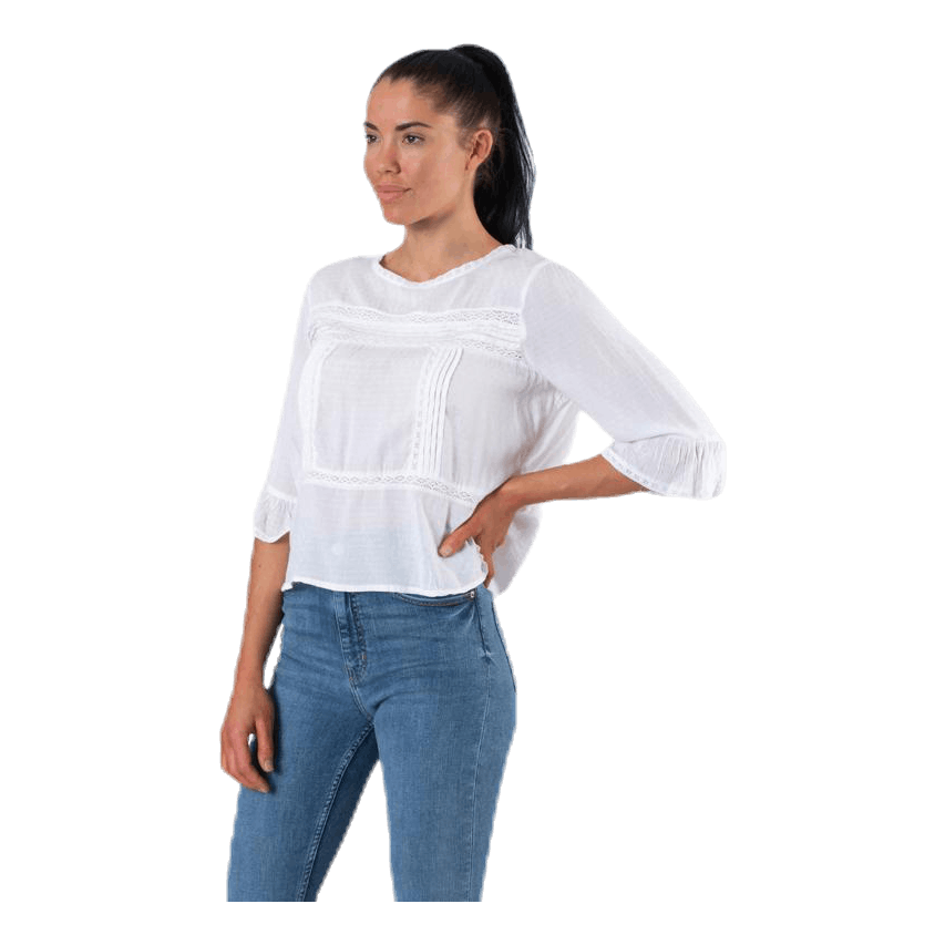 Anemone 3/4 Flaired Top White