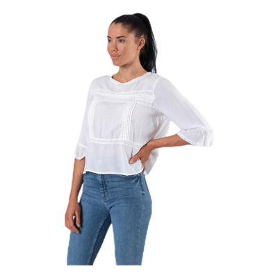 Anemone 3/4 Flaired Top White