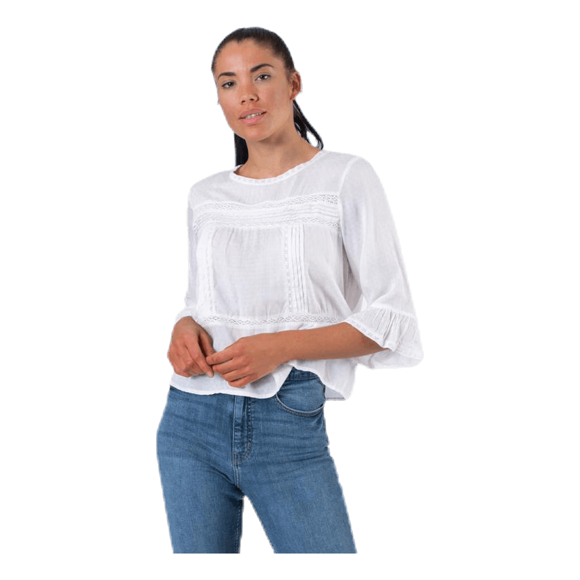 Anemone 3/4 Flaired Top White