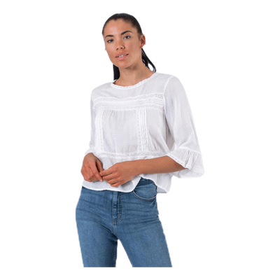 Anemone 3/4 Flaired Top White