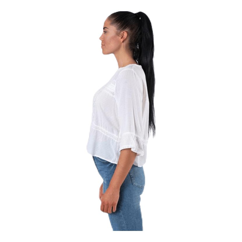 Anemone 3/4 Flaired Top White