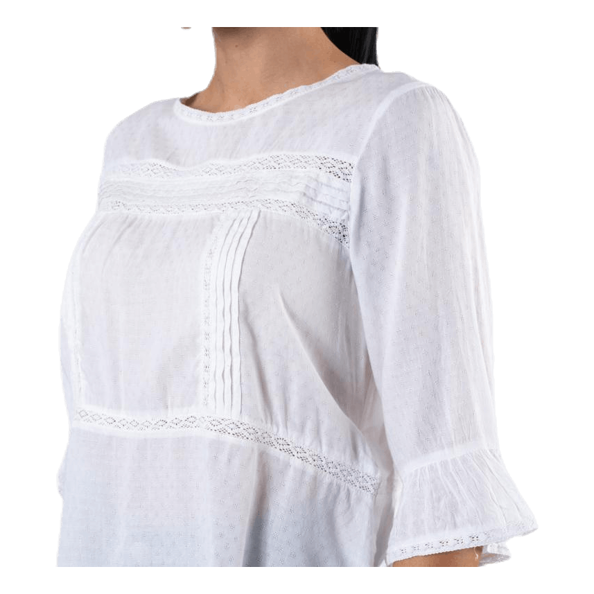 Anemone 3/4 Flaired Top White