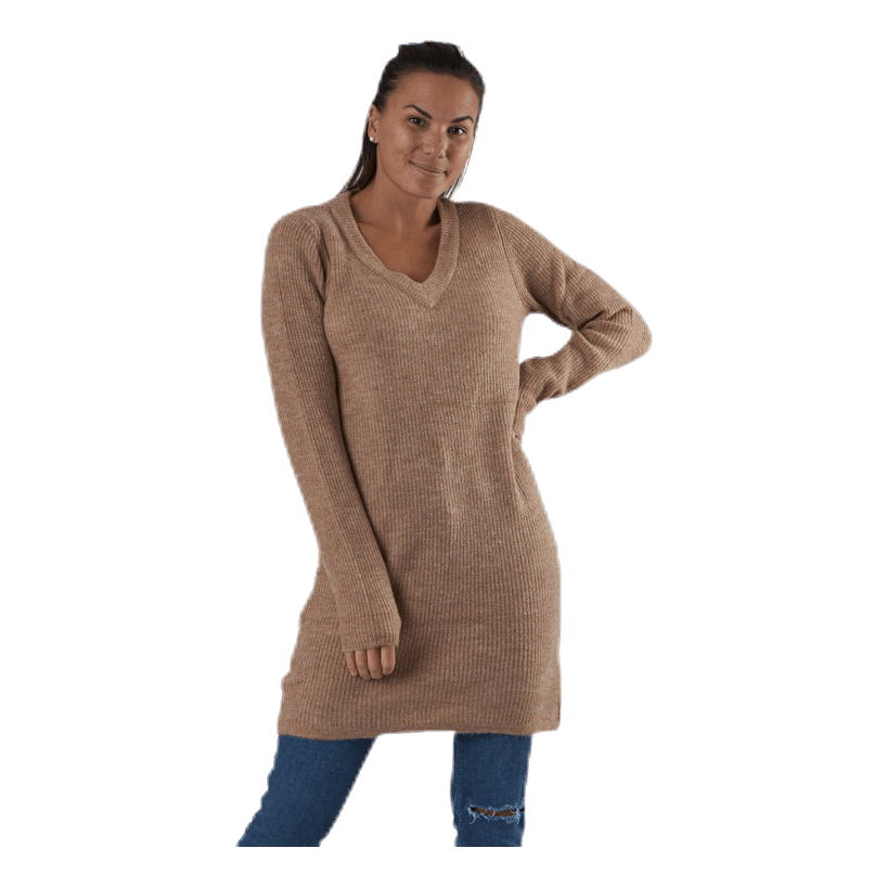 Ellen Ls V-Neck Knit Dress Beige