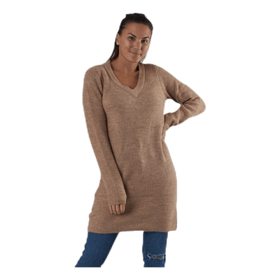Ellen Ls V-Neck Knit Dress Beige