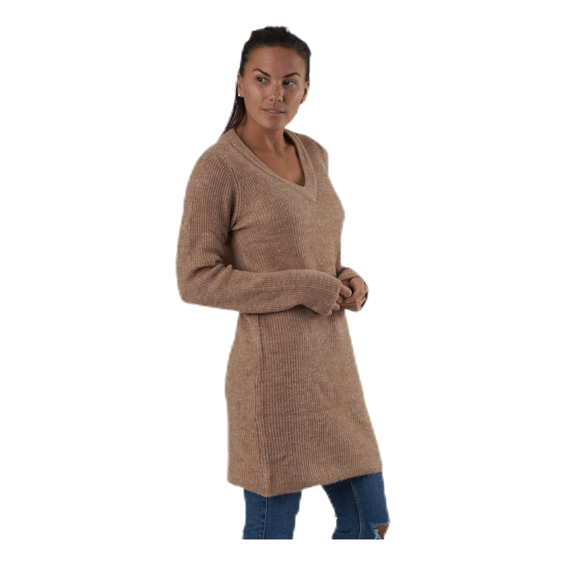 Ellen Ls V-Neck Knit Dress Beige