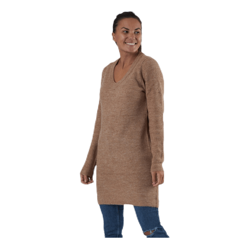 Ellen Ls V-Neck Knit Dress Beige