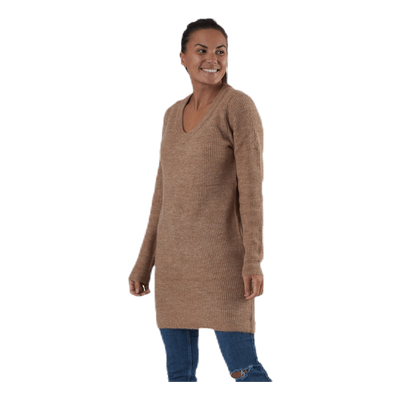 Ellen Ls V-Neck Knit Dress Beige