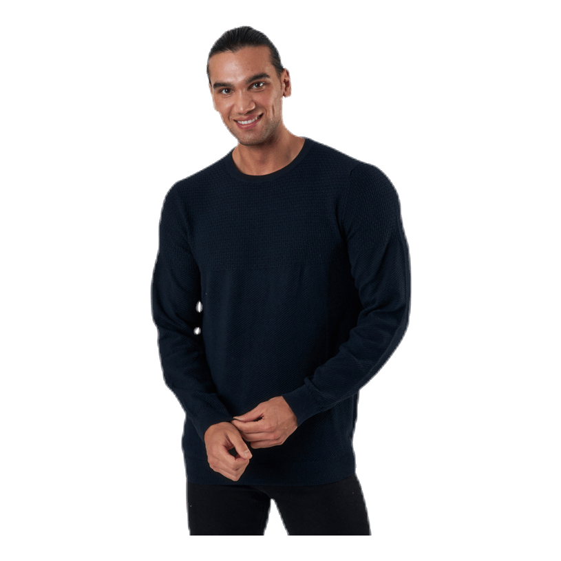 Blacamp Knit Structure Crew Neck Blue