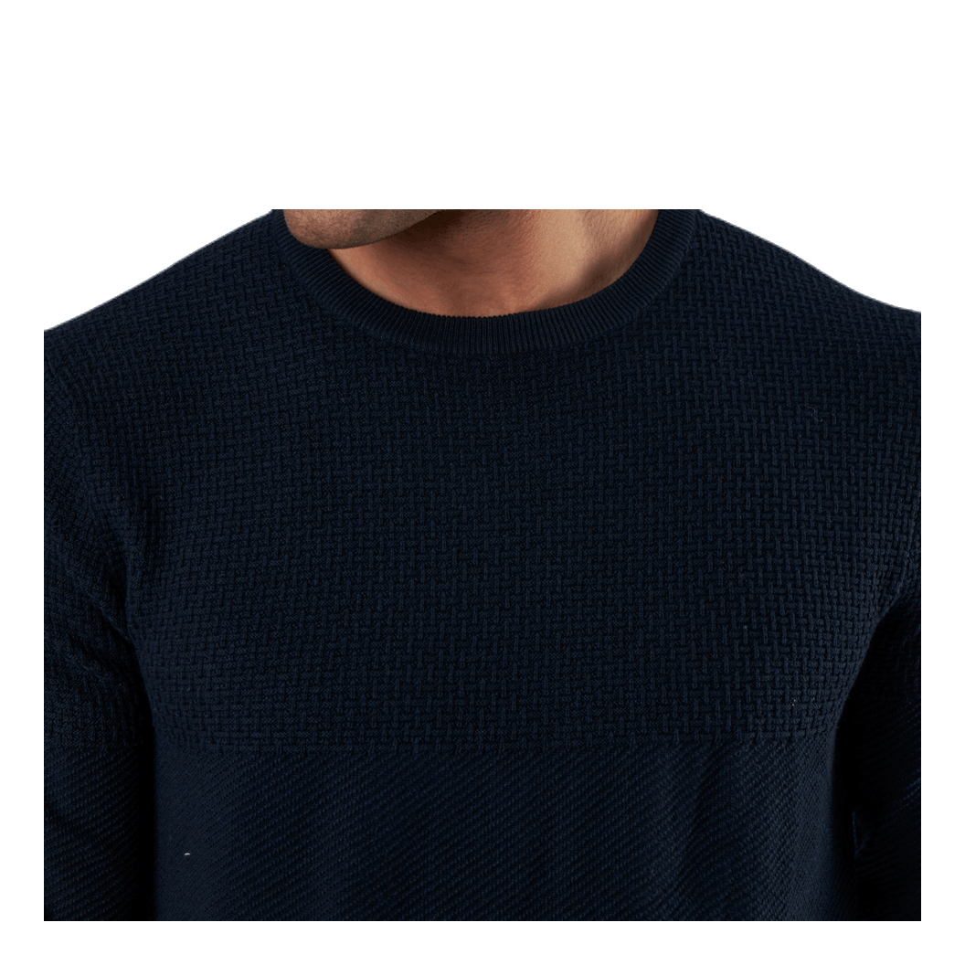 Blacamp Knit Structure Crew Neck Blue