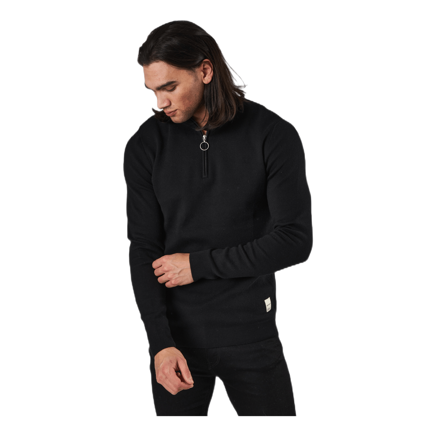 Roy Knit High Neck Zip Black