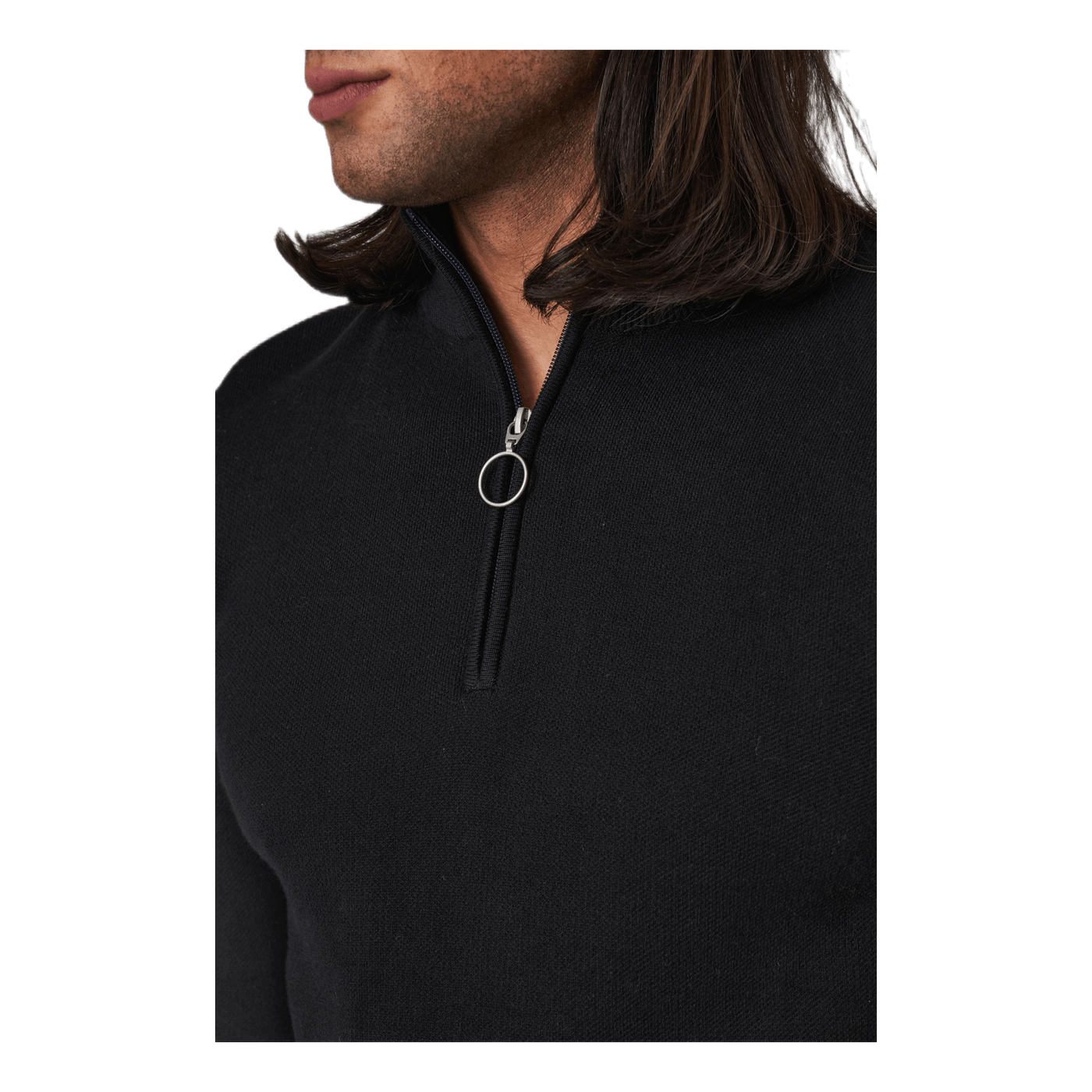 Roy Knit High Neck Zip Black