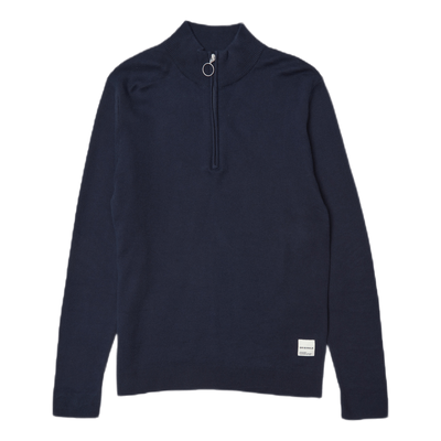 Roy Knit High Neck Zip Navy Blazer